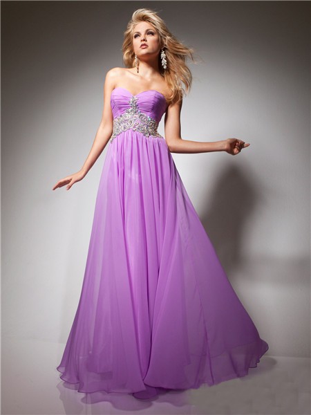 A Line Princess Sweetheart Long Purple Lilac Flowy Chiffon Prom Dress