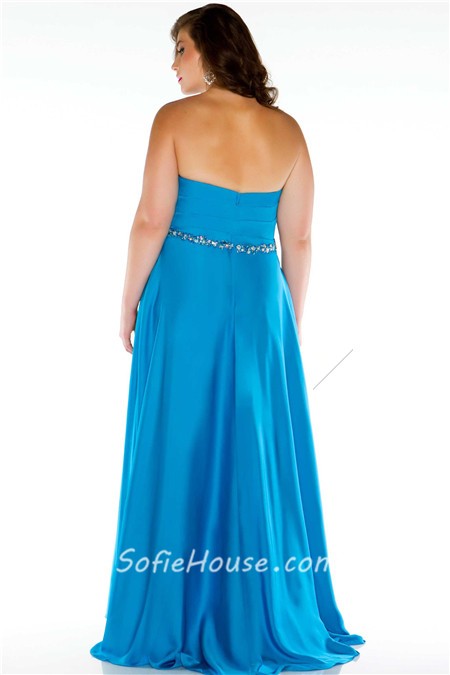 A Line Strapless Long Yellow Chiffon Beaded Plus Size Party Prom Dress