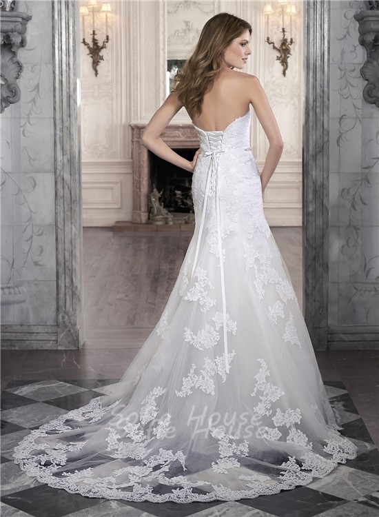 A Line Strapless Sweetheart Lace Corset Wedding Dress With Detachable Straps