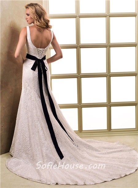 A Line Sweetheart Corset Back Lace Wedding Dress With Straps Black