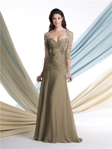 A Line Sweetheart Open Back Chiffon Mother Of The Bride Evening Dress