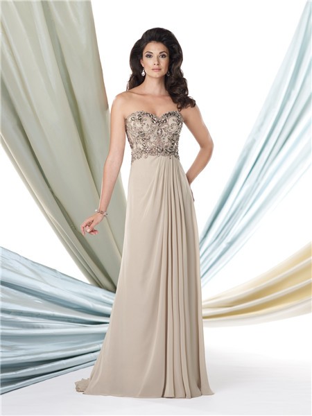 A Line Sweetheart Taupe Chiffon Beaded Mother Of The Bride Formal ...