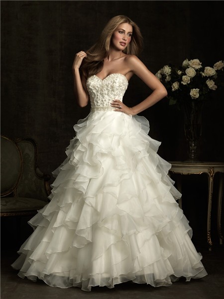 Ball Gown Sweetheart Layer Organza Ruffle Wedding Dress With Beading ...