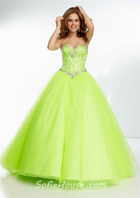 Ball Gown Sweetheart Orange Tulle Beaded Crystal Quinceanera Prom Dress ...