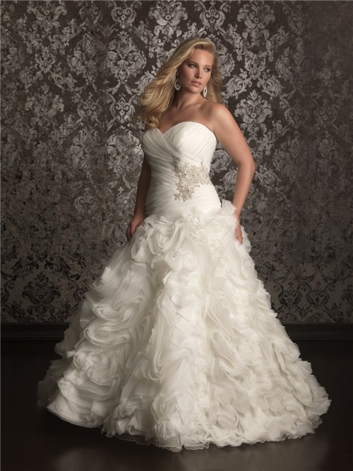 Ball Gown sweetheart chapel train organza plus size wedding dress with ...