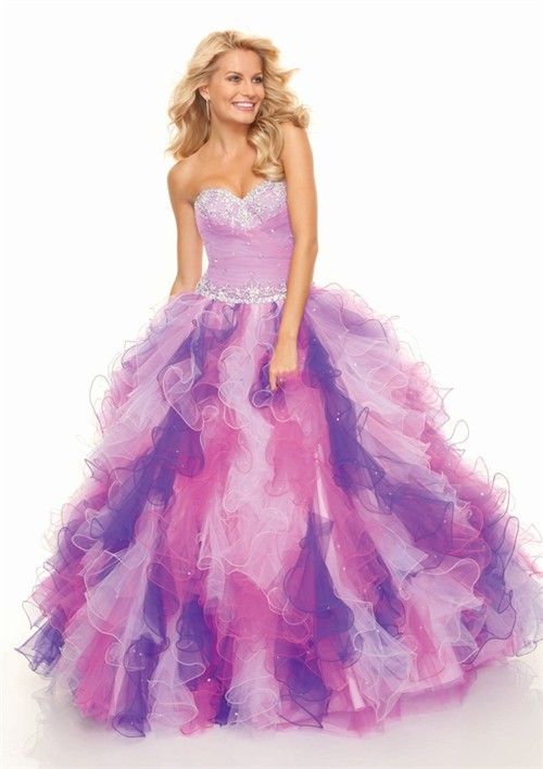Asymmetrical Cut-out Multi-color Diamond Prom Gown - Xdressy