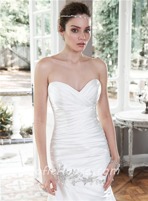 Charming Mermaid Strapless Ruched Satin Corset Wedding Dress With Draping