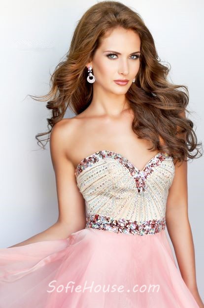 Elegant A Line Sweetheart Long Coral Chiffon Beading Crystal Prom Dress