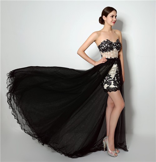 Long Lace Prom Dress with Removable Tulle Skirt
