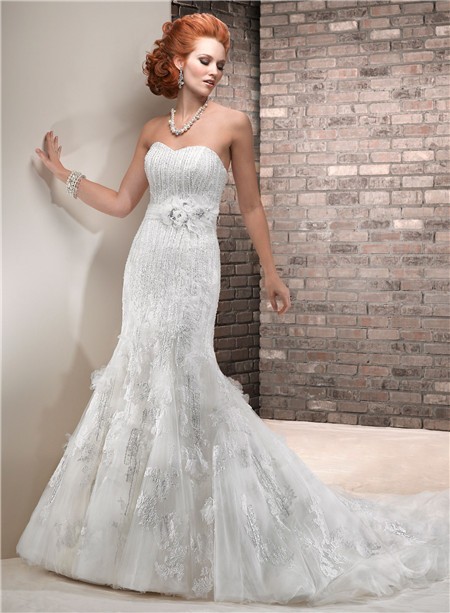 Fit And Flare Mermaid Sweetheart Vintage Lace Beaded Sequin Wedding ...