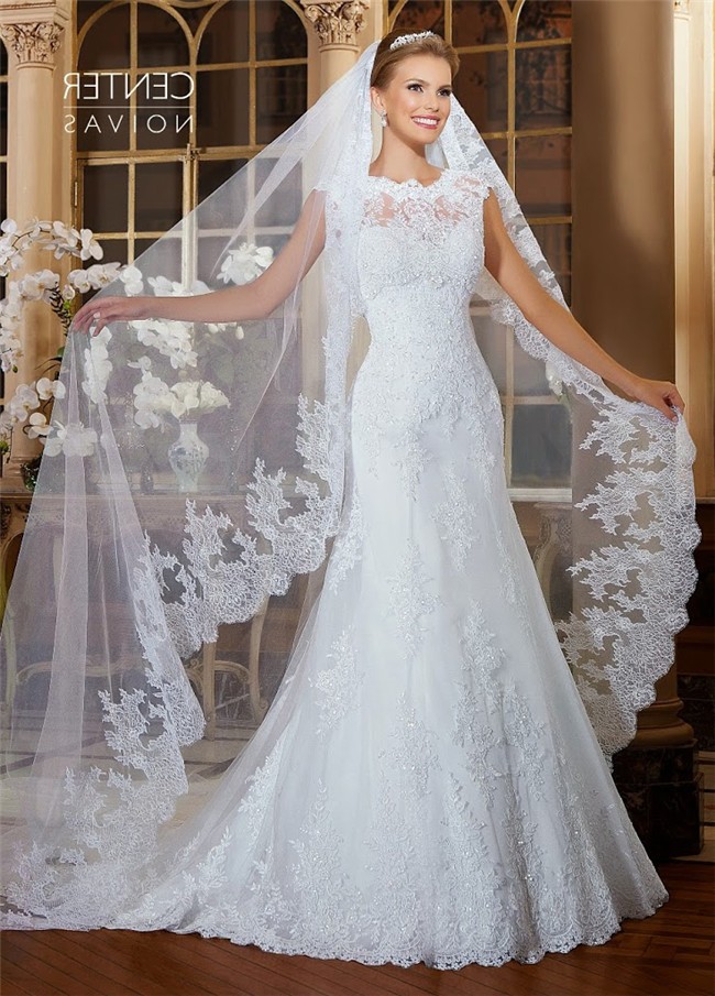 Fitted Trumpet High Neck Cap Sleeve Lace Wedding Dress With Jacket