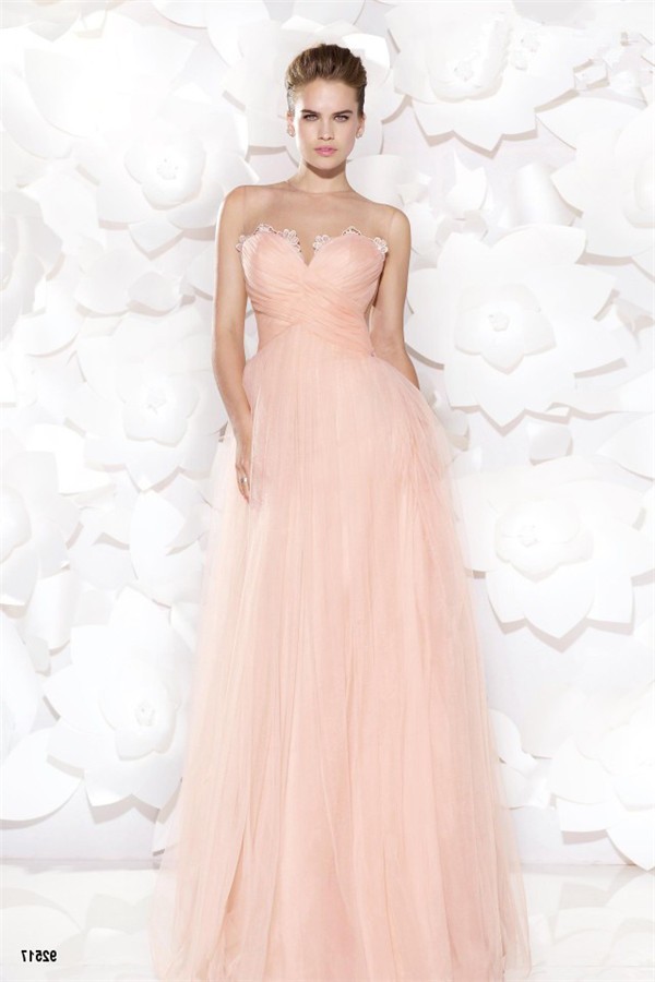 Elegant A Line Long Champagne Tulle Ruffle Beaded Two 