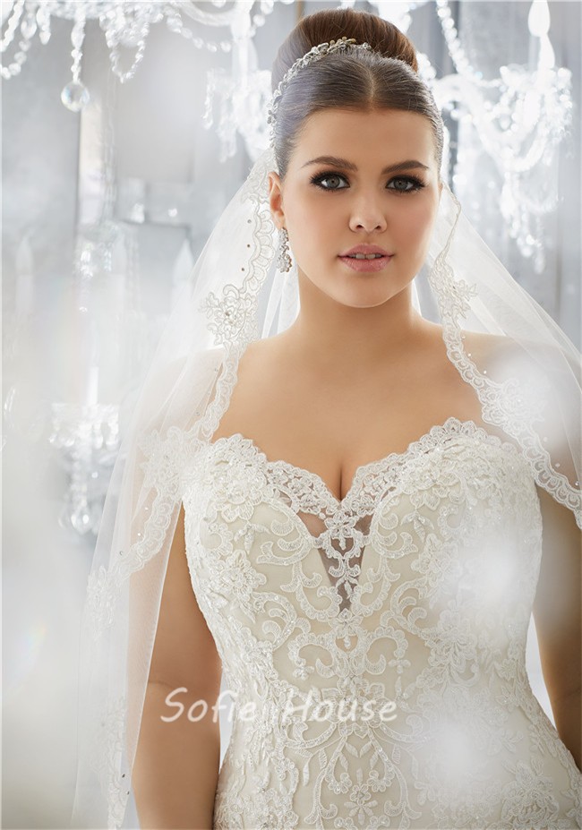 Mermaid Sweetheart Lace Tulle Flare Plus Size Wedding Dress