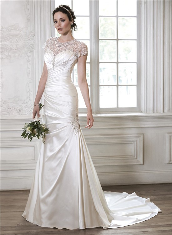 Mermaid Sweetheart Ruched Satin Wedding Dress With Beaded