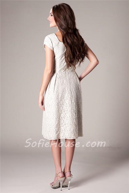 Modest Sheath Sweetheart Neckline Short Sleeves Ivory Lace Party ...