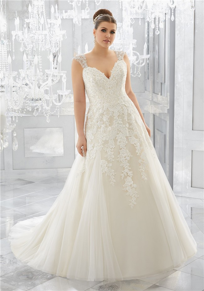 Princess A Line Sweetheart Tulle Lace Plus Size Wedding Dress With Straps