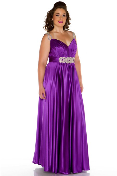 Sexy Long Purple Glitter Silk Plus Size Evening Prom Dress With Beaded ...