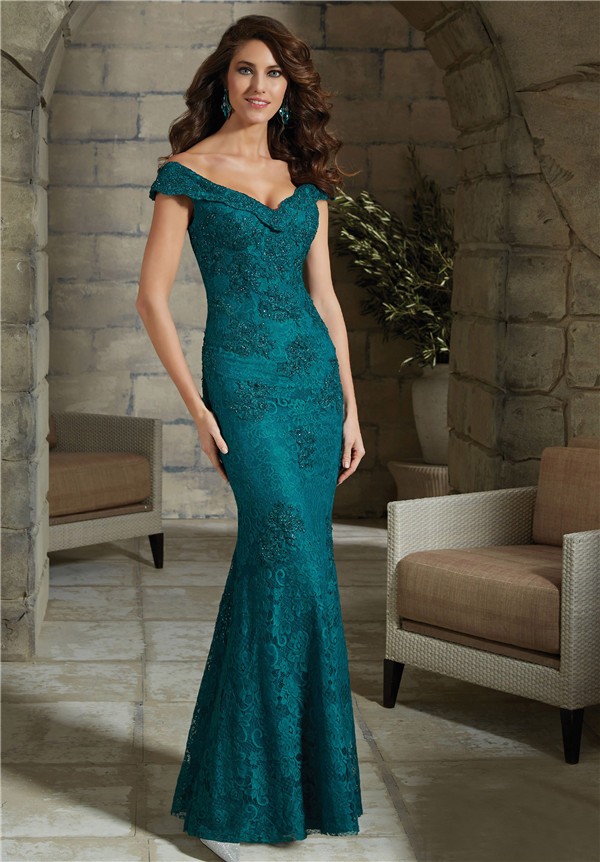 Sexy V Neck Cap Sleeve Teal Lace Mother Of The Bride Evening Dress