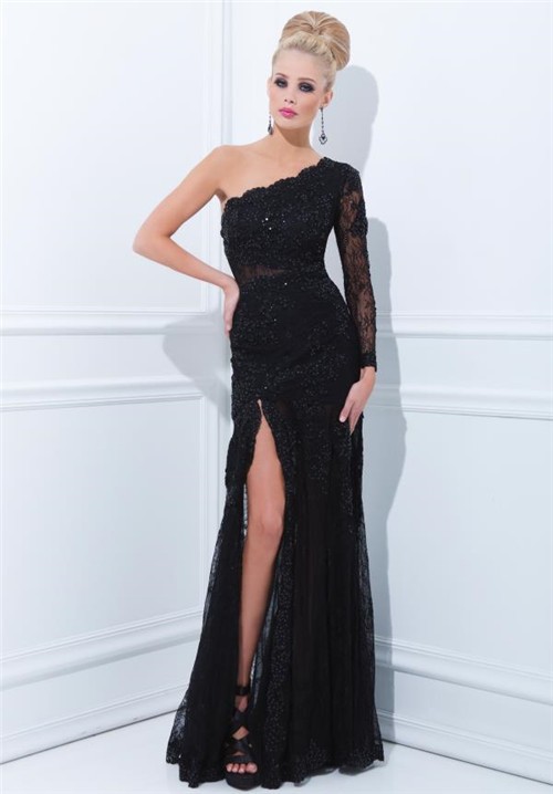 one shoulder formal black dress