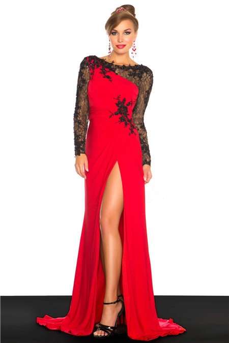 Red prom dress with black lace overlay - Buy and Slay