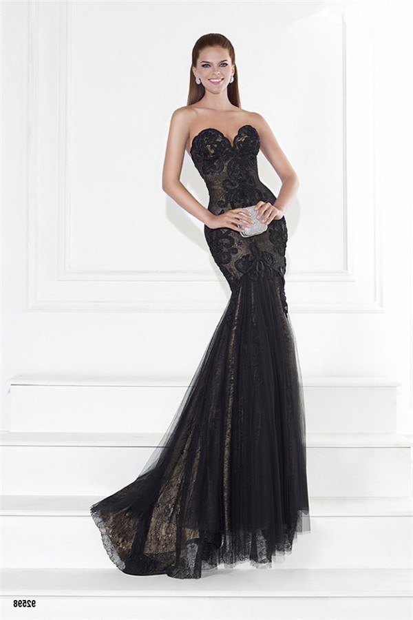 lace black prom dress