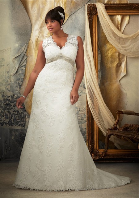 Plus Size Ivory Beaded Flowers Empire Waist Long Tulle Wedding Dress  Butterfly Sleeves #MN027 - GemGrace.com
