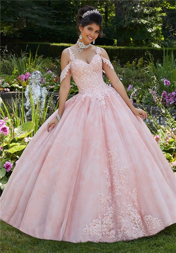 Charming Ball Gown Prom Dress Light Pink Tulle Lace Quinceanera Dress ...