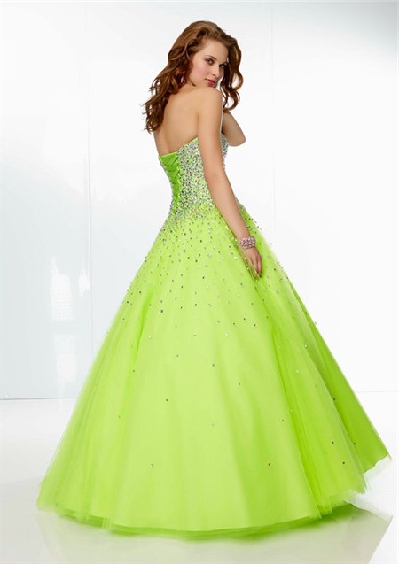 Gorgeous Ball Gown Sweetheart Lime Greentulle Beaded Prom Dress Corset Back 1526