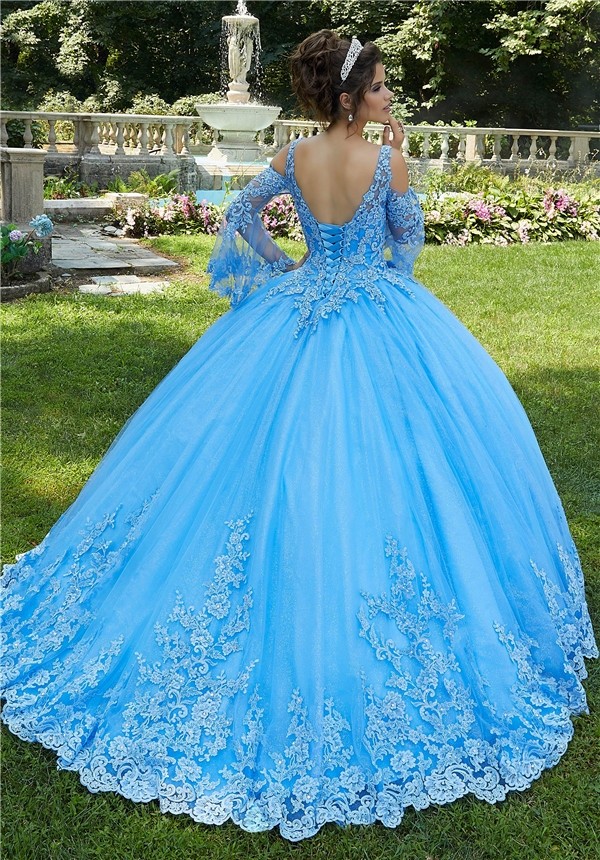 New sky blue sweat lace lady girl women princess prom banquet party ball  performance dress gown free shipping