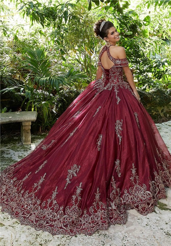 Quinceanera Dress Ball Gown Prom Dress Burgundy Tulle Gold Lace Cold ...