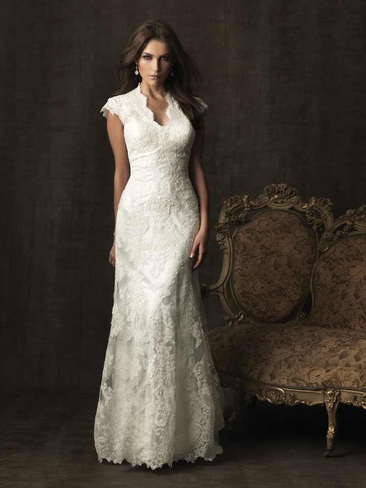 Trumpet Mermaid Scalloped Cap Sleeve Court Train Lace Modest Wedding Dress