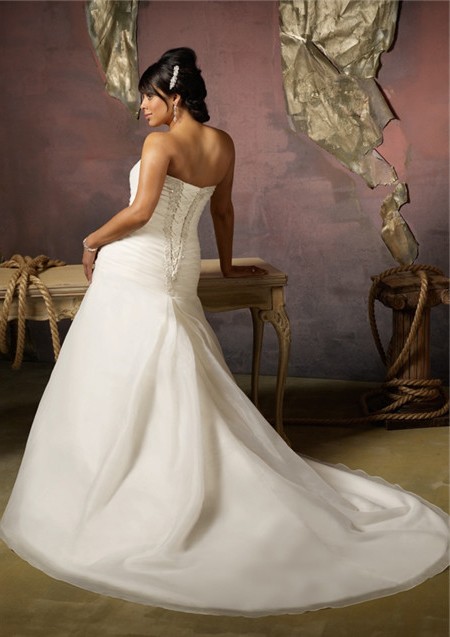 Unusual A Line Sweetheart Organza Ruffle Lace Beaded Plus Size Wedding Dress Corset Back 1815