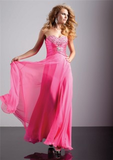 A-Line/Princess sweetheart long hot pink chiffon prom dress with beading and corset