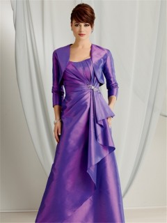 A line sweetheart floor length purple taffeta mother of the bride dress with jacket