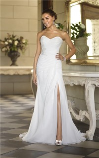 Charming Strapless Chiffon Ruched Corset Garden Wedding Dress With Slit