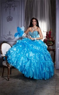 Elegant Ball Gown Blue Organza Quinceanera Dress With Embroidered Beading