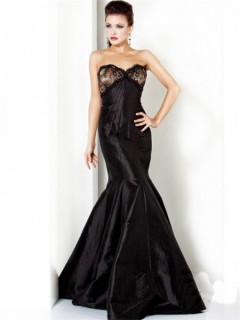 Elegant Mermaid Sweetheart Long Black Evening Dress With Lace Beaded