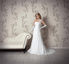 Elegant One Shoulder Strap Draped Chiffon Lace Beaded Corset Wedding Dress