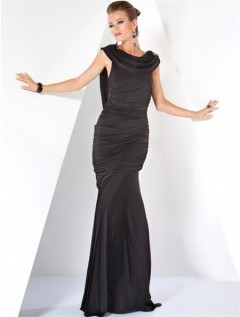 Fashion Mermaid Long Black Jersey Haute Couture Evening Dress With Low Back
