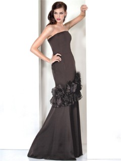Formal Mermaid Strapless Long Black Evening Wear Dress With Flowers