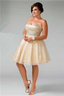 Glamorous Ball Gown Strapless Short/ Mini Shimmer Nude Sequins Plus Size Prom Dress