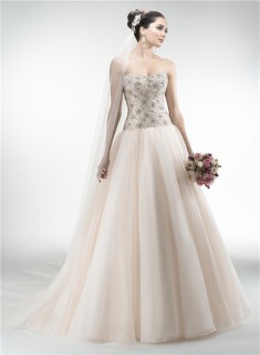 Gorgeous Ball Gown Strapless Drop Waist Organza Heavy Beaded Crystal Wedding Dress
