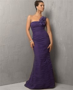 Mermaid One Shoulder Long Lavender Purple Chiffon Evening Dress With Flowers
