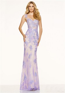 Mermaid Sweetheart Open Back Long Lilac Lace Beaded Evening Prom Dress