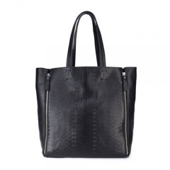 Modern Royal Queen Black Cowhide Leather Women Handbag