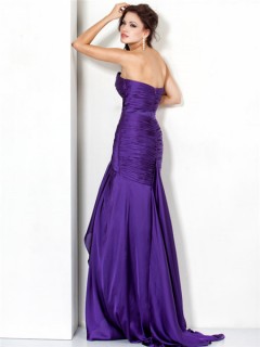 Nice Sheath Sweetheart Long Purple Chiffon Ruched Evening Wear Dress
