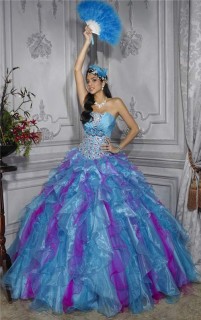 Pretty Ball Gown Purple Blue Organza Quinceanera Dress With Beading Ruffles