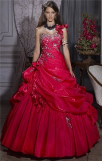 Pretty Ball Gown Red Taffeta Quinceanera Dress With Embroidered Beading