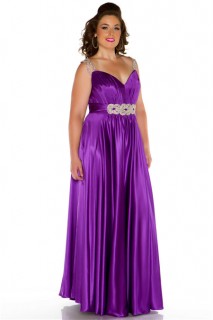 Sexy Long Purple Glitter Silk Plus Size Evening Prom Dress With Beaded Straps