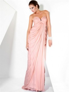 Sexy Sheath Sweetheart Long Pink Chiffon Couture Evening Dress